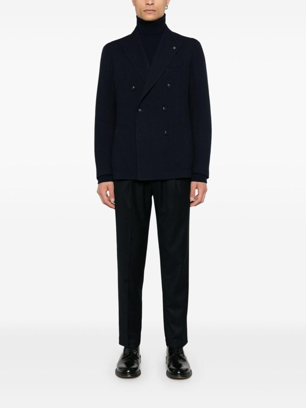 Blazer doppiopetto blu costruzione bouclé lana