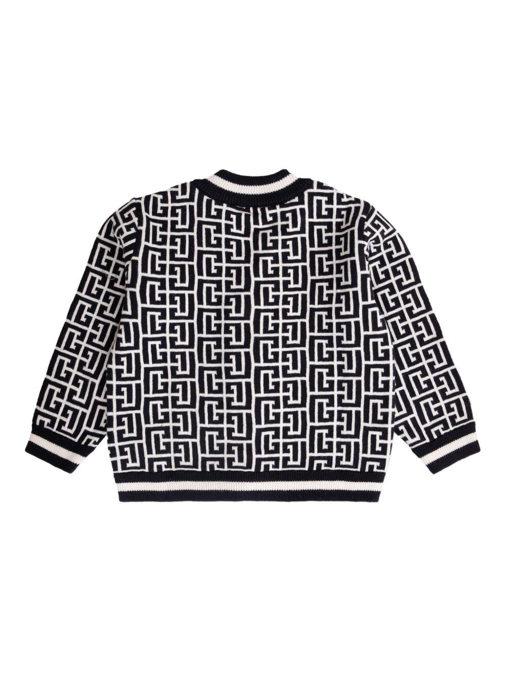 Cardigan Bianco e Nero con Motivo Geometrico BX9510Z2312 104NE BALMAIN KIDS 