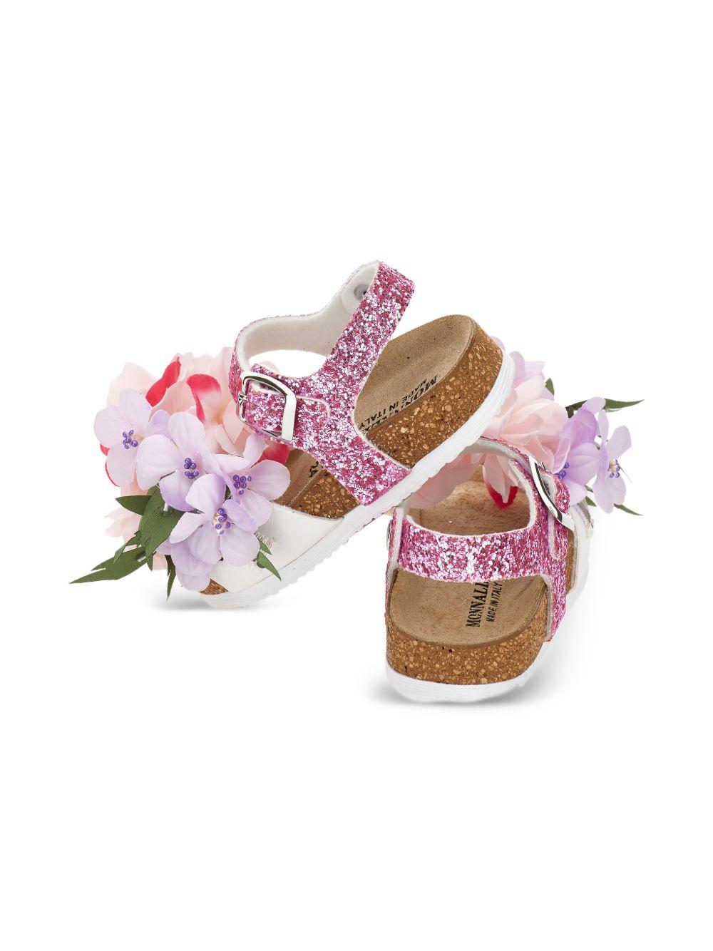Sandali con fiori applicati e glitter 8CG0107708 0090 MONNALISA KIDS 