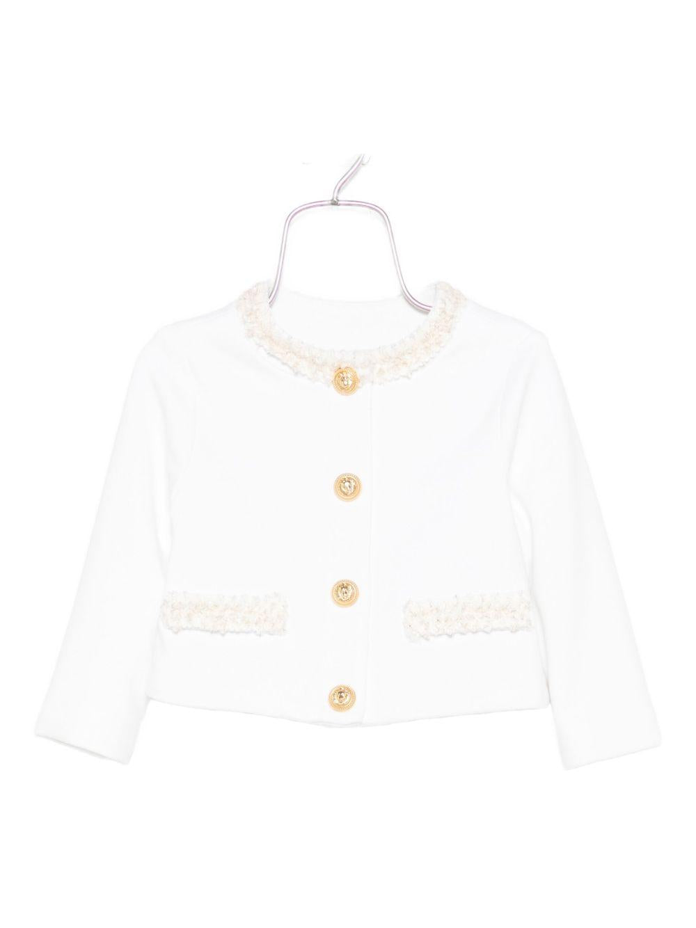 Giacca Bianca con Bottoni Dorati e Girocollo BX2024J0371 100OR BALMAIN KIDS 