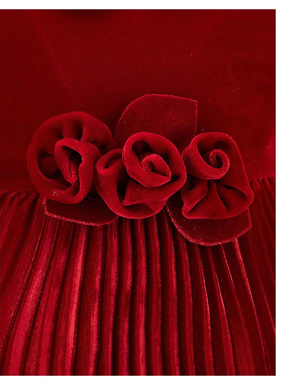 Abito rubino plissettato con rose applicate 73F9026803 0043 MONNALISA KIDS 