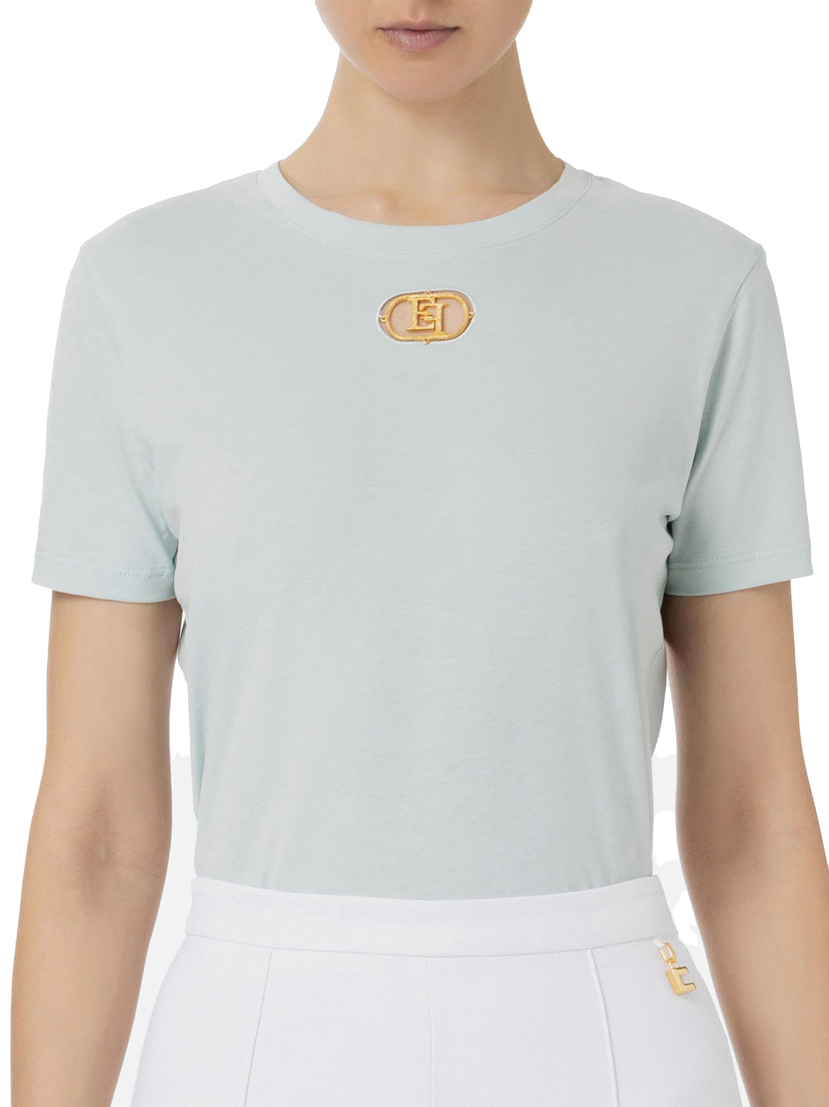 T-shirt acqua cut-out logato MA52N41E2 BV9 ELISABETTA FRANCHI 