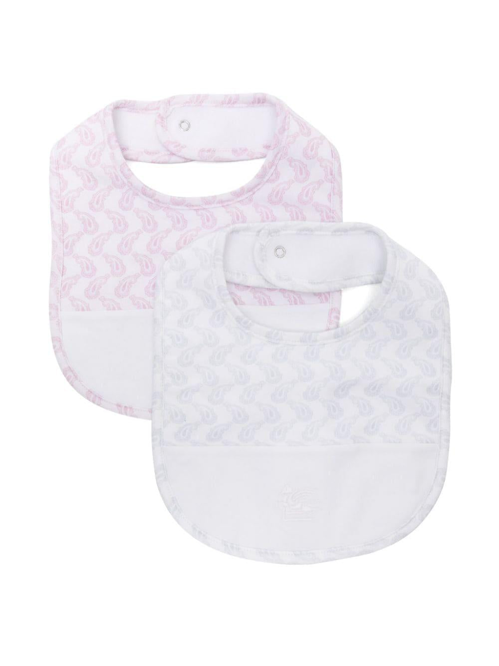 Set di 2 bavaglini Pegaso con ricamo paisley rosa/grigio