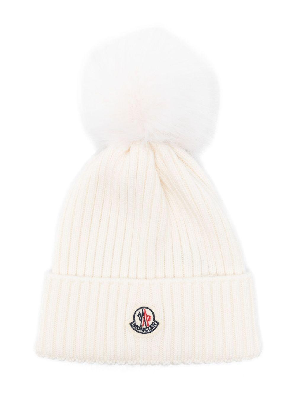 Berretto Merino Bianco con Pompon K29543B00011M1131 030 MONCLER KIDS 