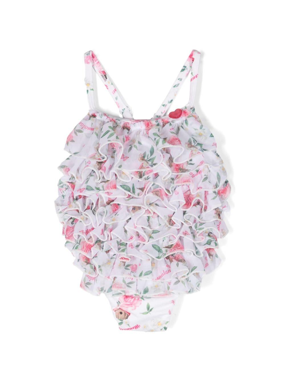 Costume bianco neonata stampa floreale