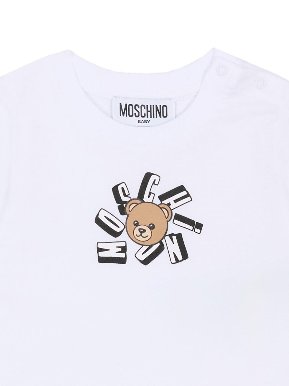 T-shirt bianca con stampa orsetto MXM047LAA02 10101 MOSCHINO KIDS 