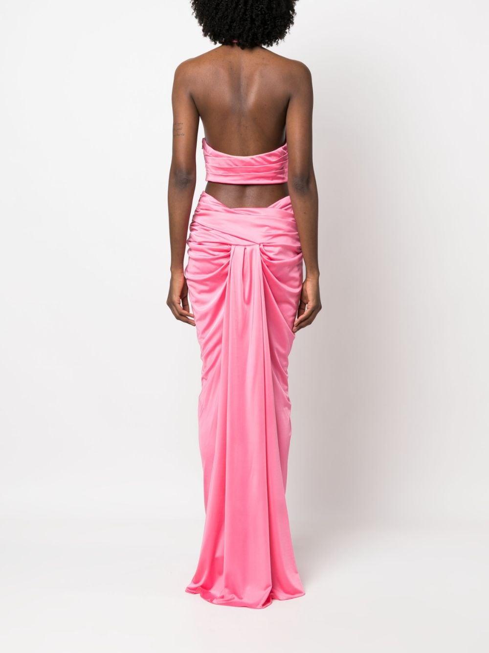 Abito lungo drappeggiato scollo all'americana rosa