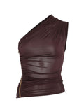 Top monospalla drappeggiato con zip