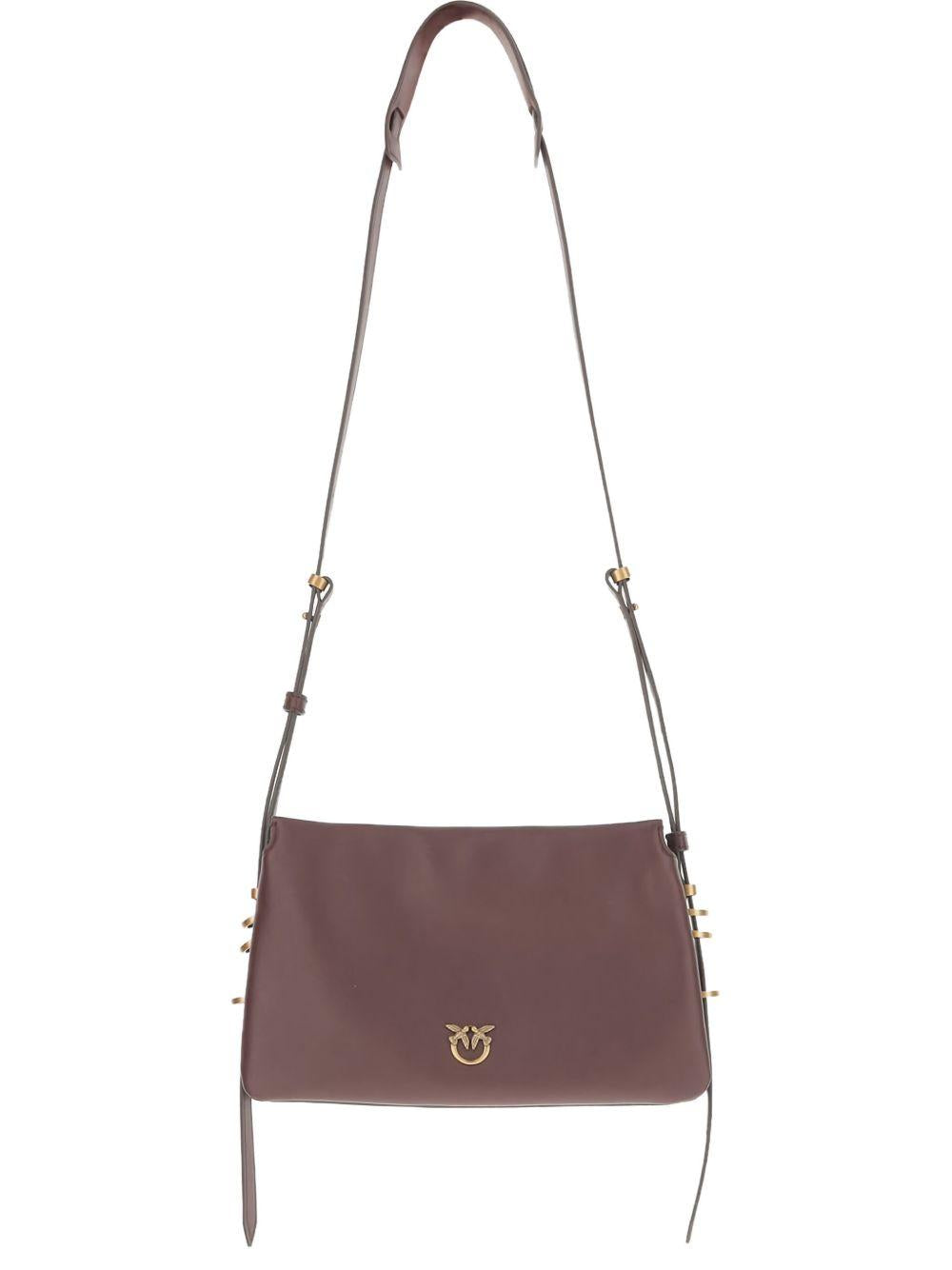 Borsa a tracolla rosso mogano in pelle con decorazione Love Birds 105883A0QO LA7Q PINKO 