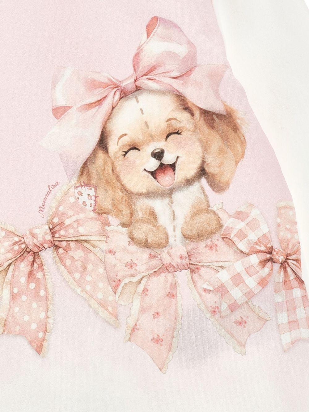 Abito Bianco Maniche Lunghe con Stampa e Chiusura Posteriore 39F9016004 0190 MONNALISA KIDS 