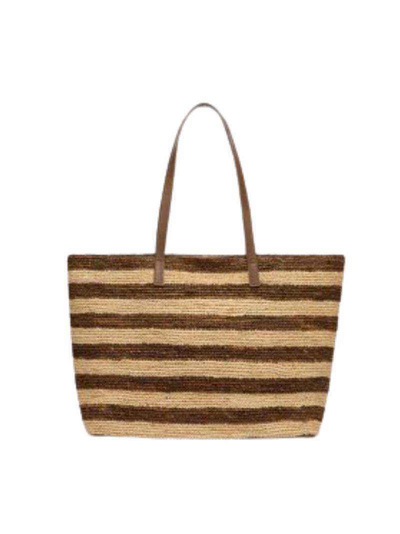 Borsa Rafia City con Stampa a Righe Marroni RAFC001 01322H MC2 SAINT BARTH 