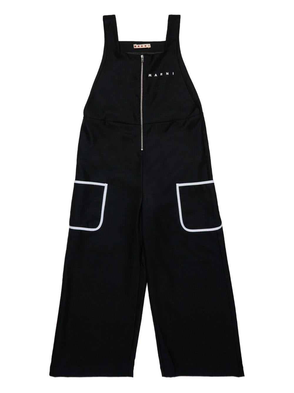 Tuta nera ricamata con mezza zip M01490M00W3 0M900 MARNI KIDS 