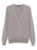 Beige cardigan with V-neck and button closure