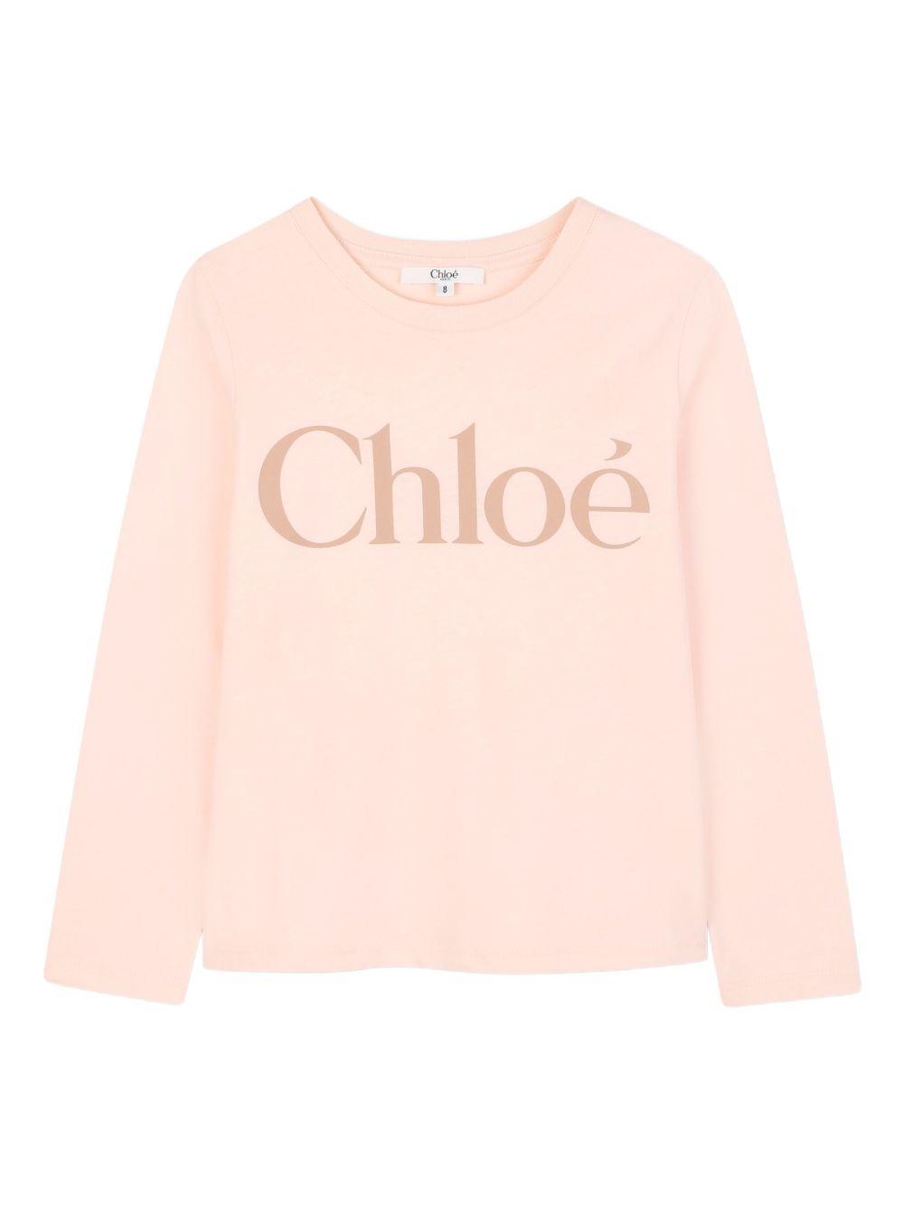 T-shirt a Maniche Lunghe con Logo Frontale C20650 46J CHLOE KIDS 