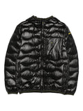 Black quilted jacket with hood