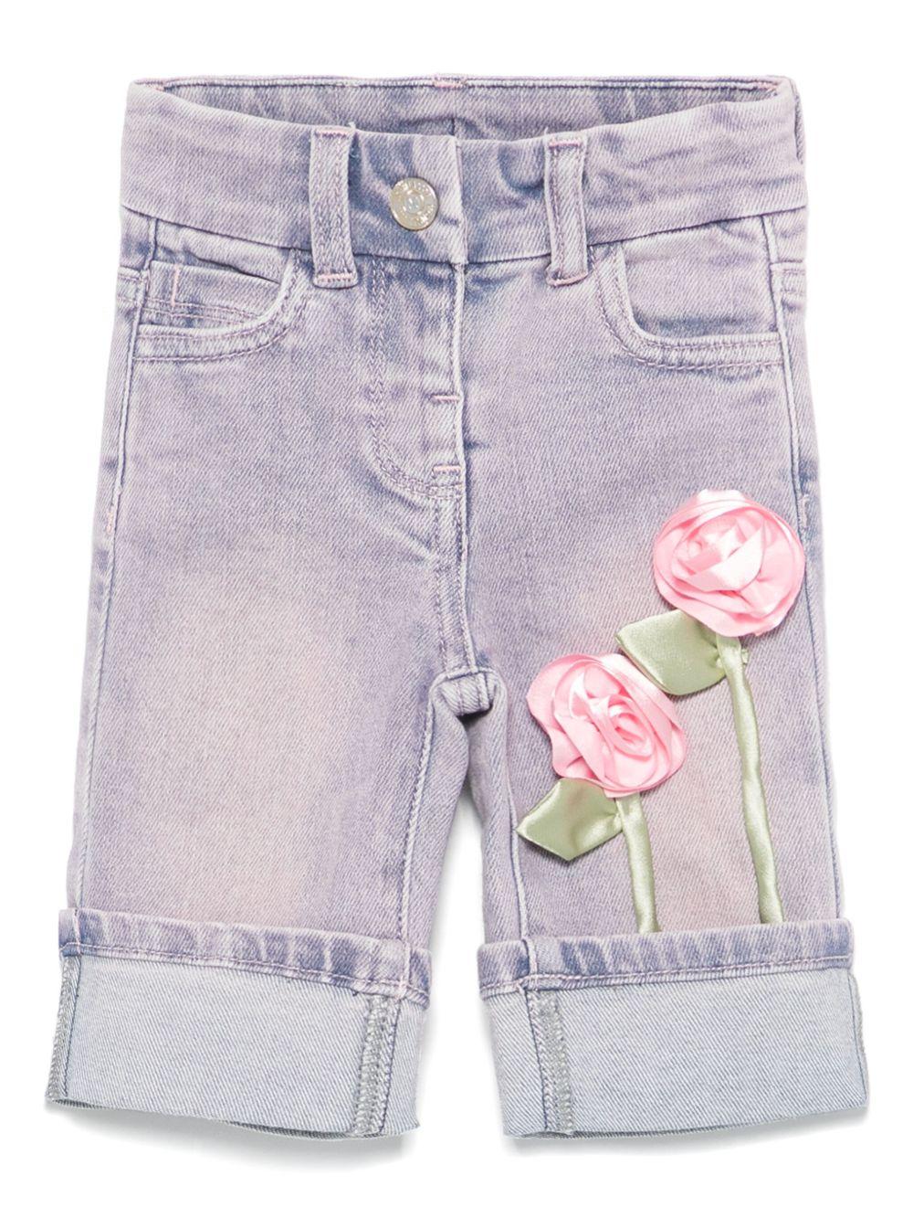 Jeans denim lilla con roselline neonata
