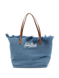 Borsa shopping in denim con effetto frayed