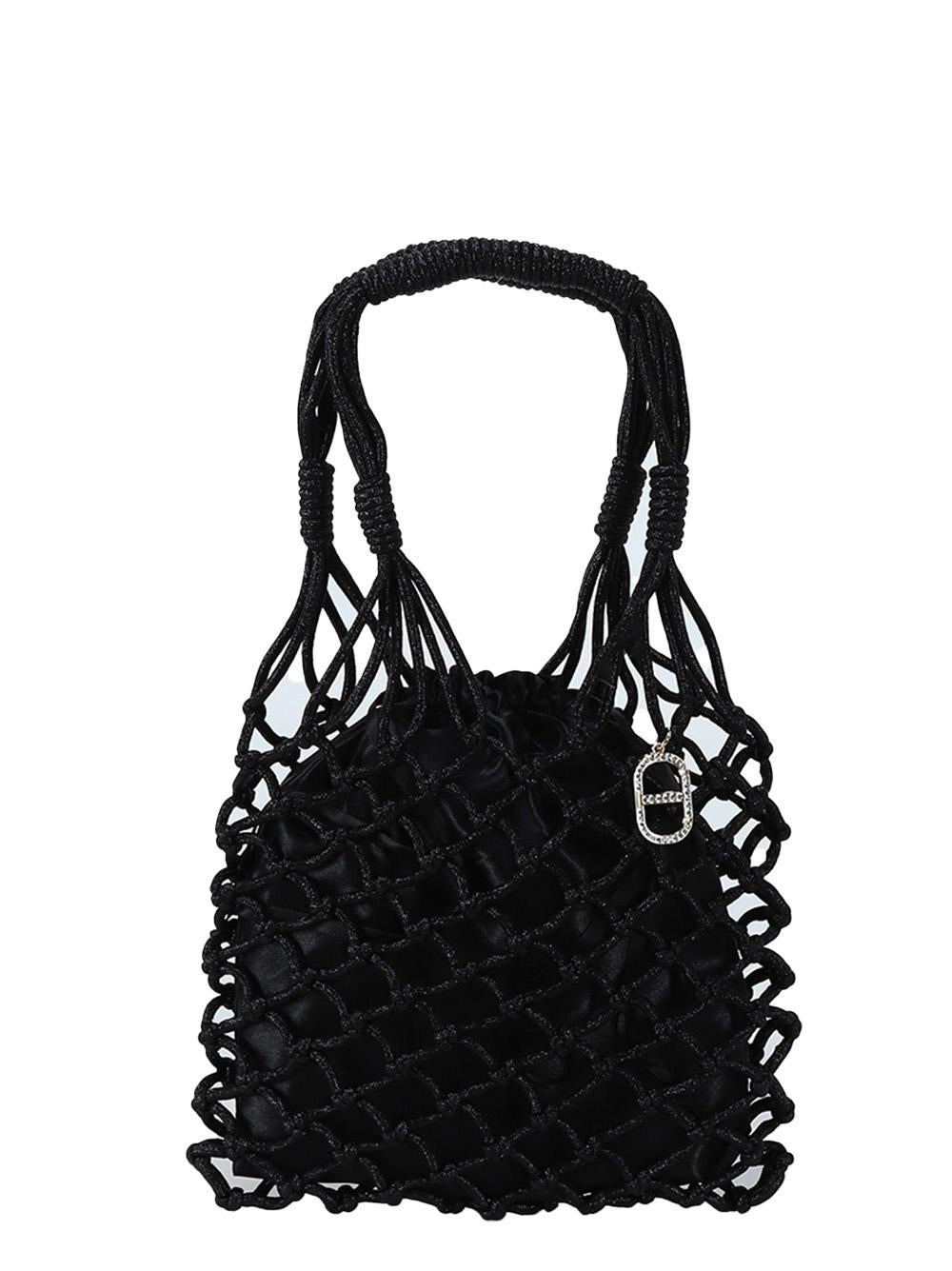 Borsa a sacco  in rete lurex nera