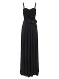 Abito Red Carpet in jersey lurex con fiore ricamato nero