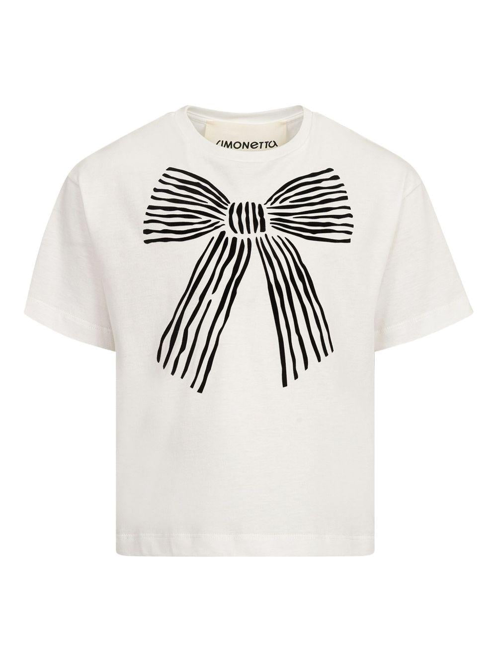 T-shirt bianca con stampa fiocco nero SW8A01J0177 101NE SIMONETTA KIDS 