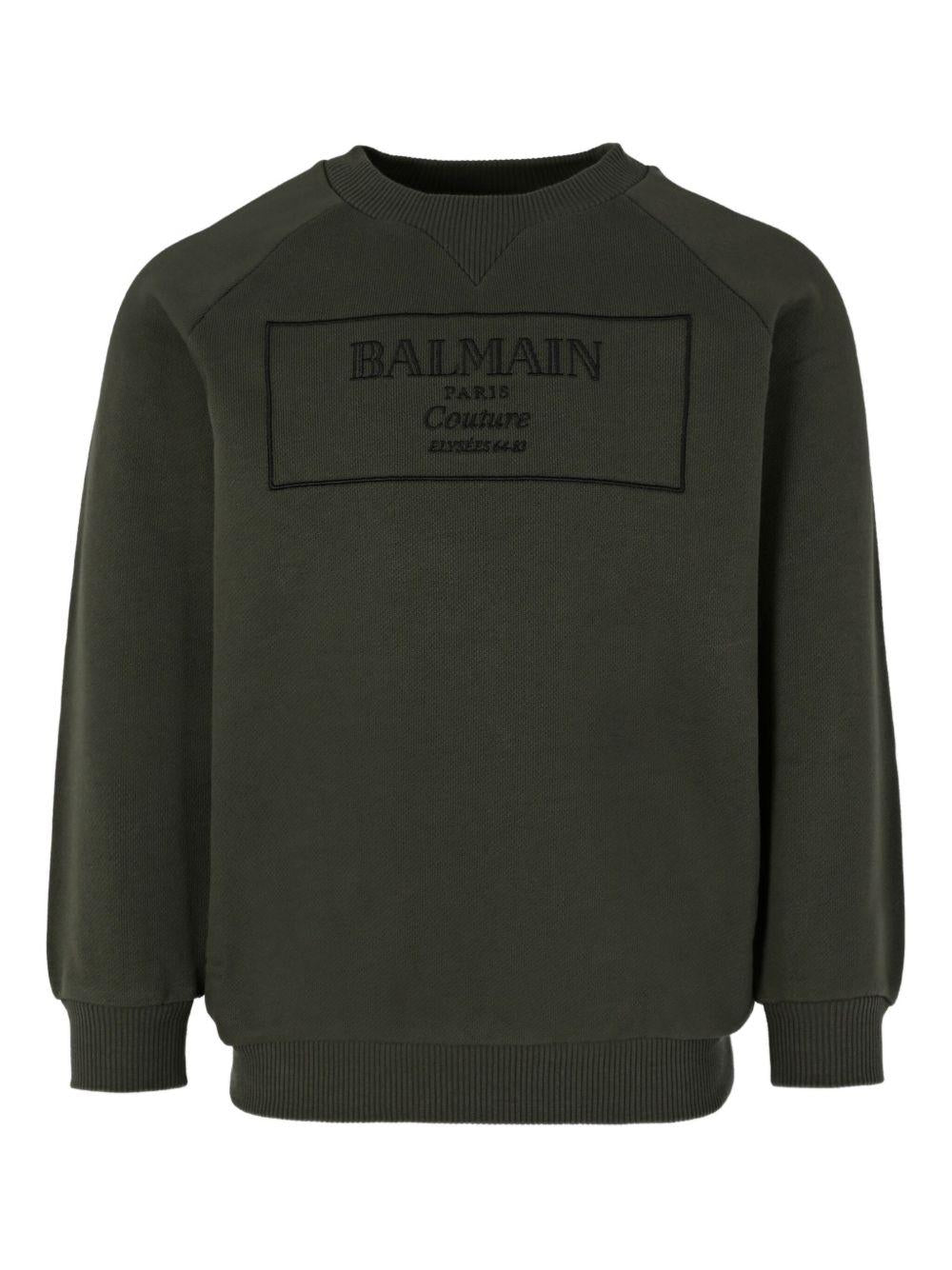 Felpa Verde con Logo Ricamato BX4P80Z3183 762NE BALMAIN KIDS 