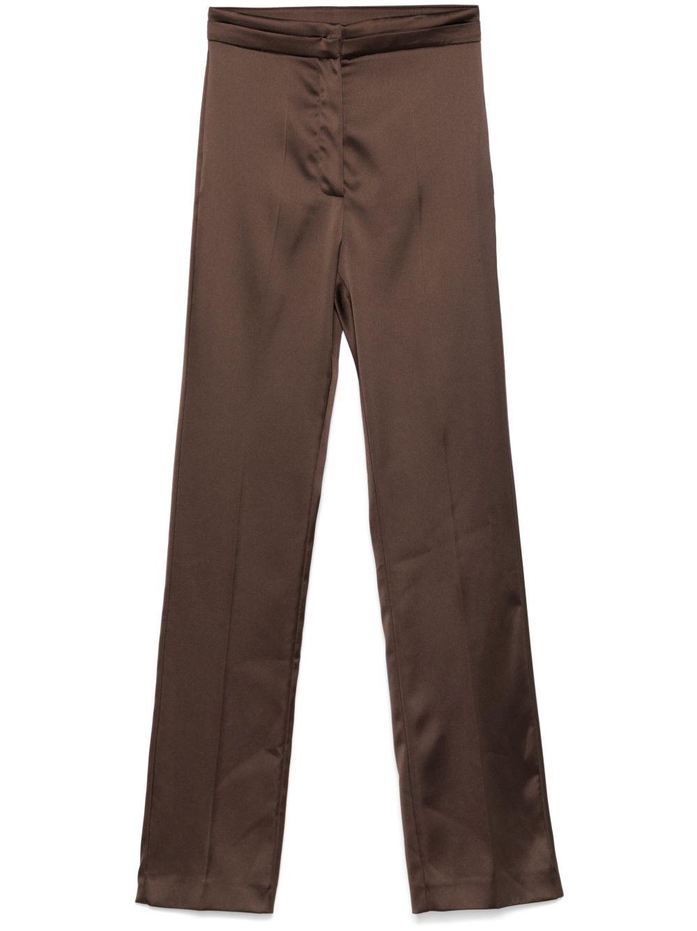 Pantaloni regular fit in raso marrone