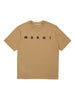 T-shirt beige di cotone con stampa logo