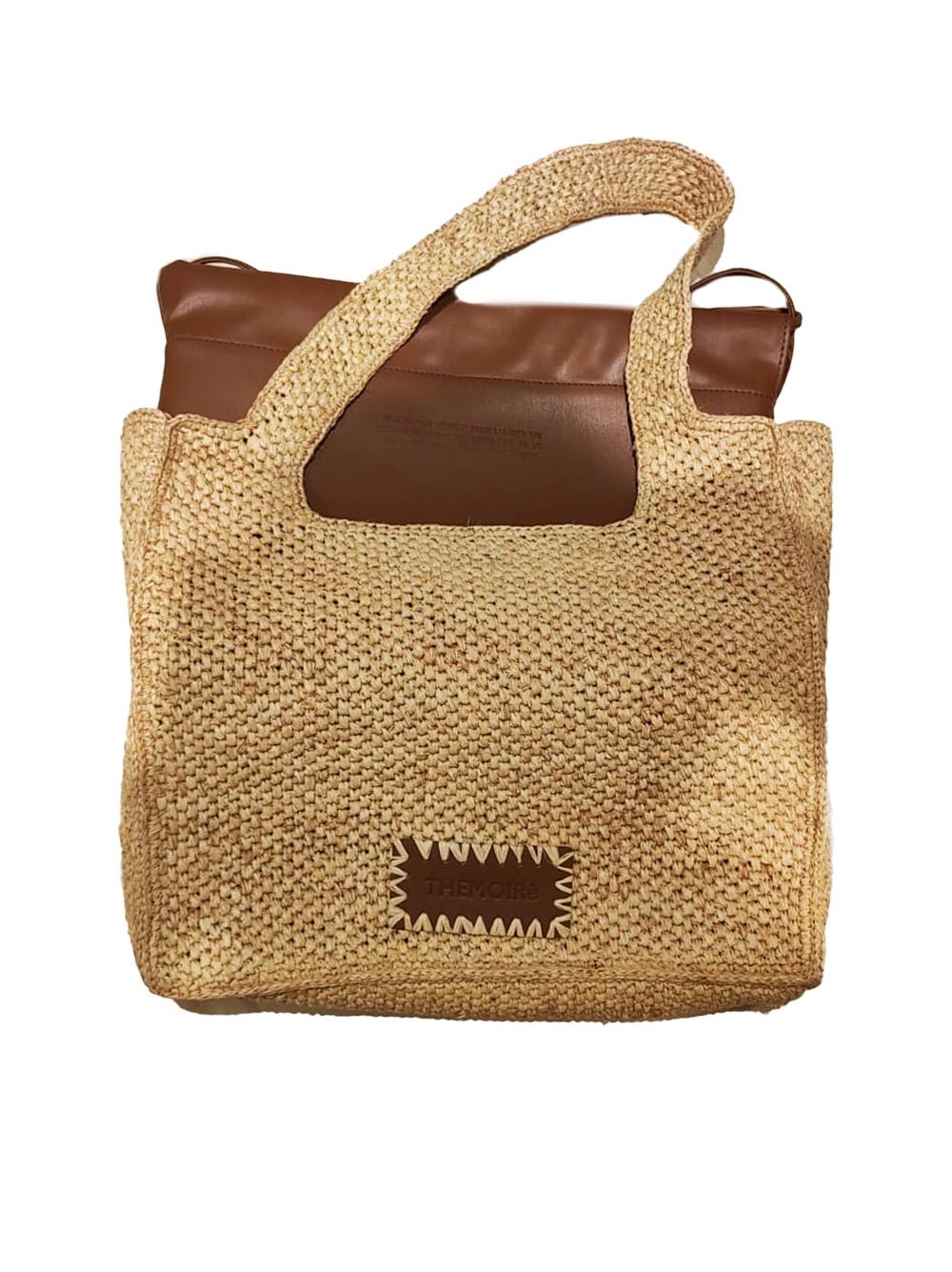 Borsa Morea medium in rafia natural con logo frontale