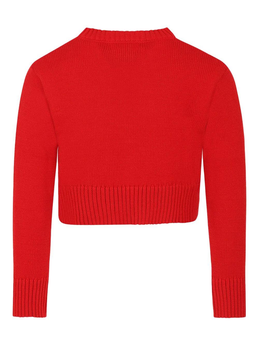 Cardigan rosso in maglia con mini fiocco
