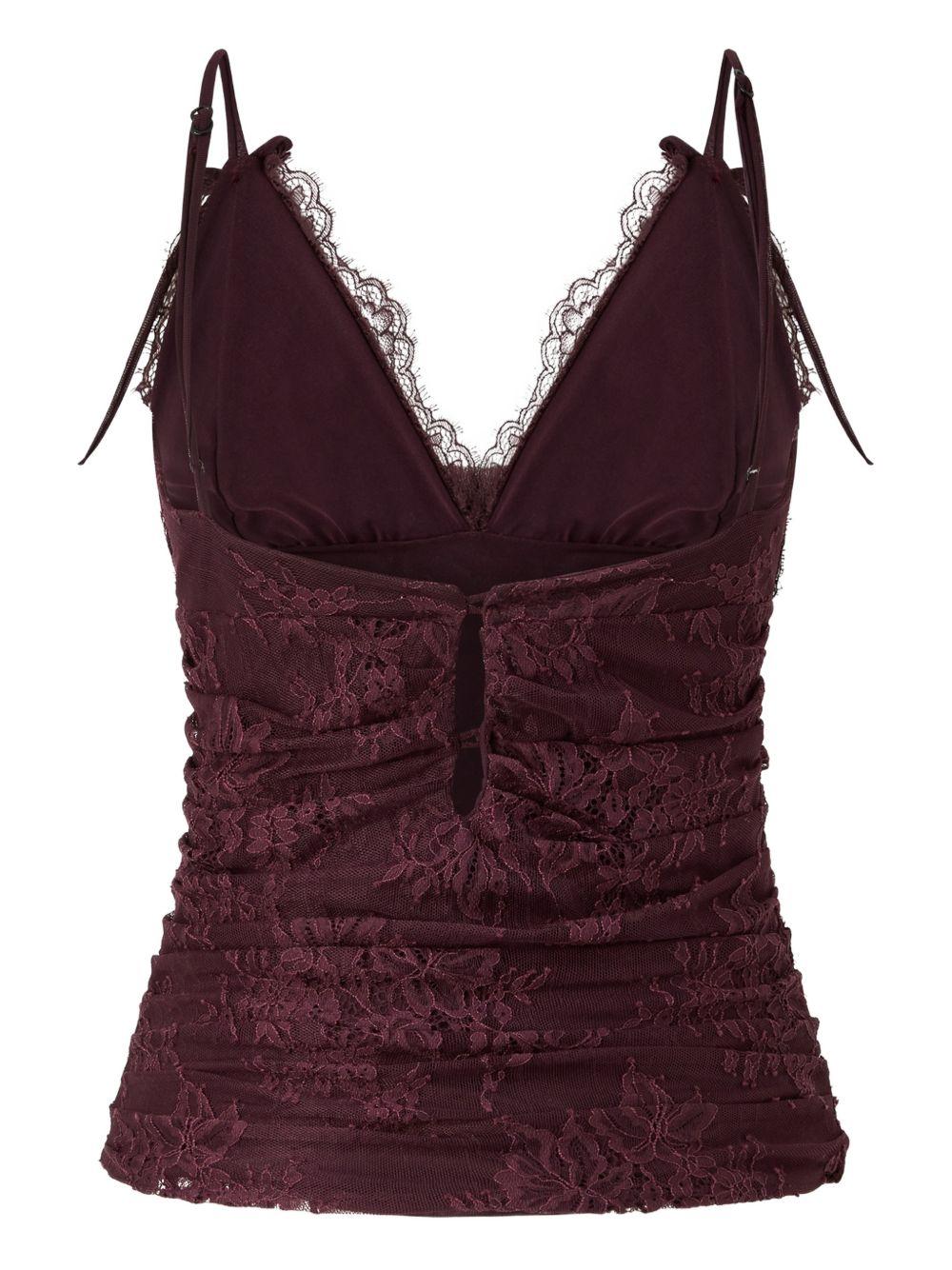 Canotta in pizzo color borgogna con spalline sottili 106726A378 R57 PINKO 