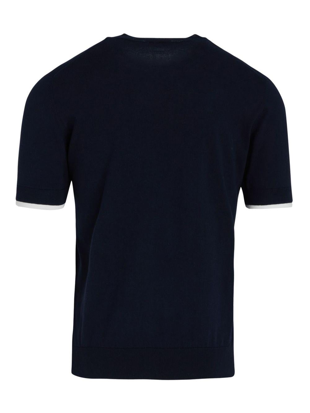 maglia girocollo blu orli a contrasto A020F100 6685 PAOLO PECORA 