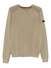 Maglione beige girocollo con orli a coste