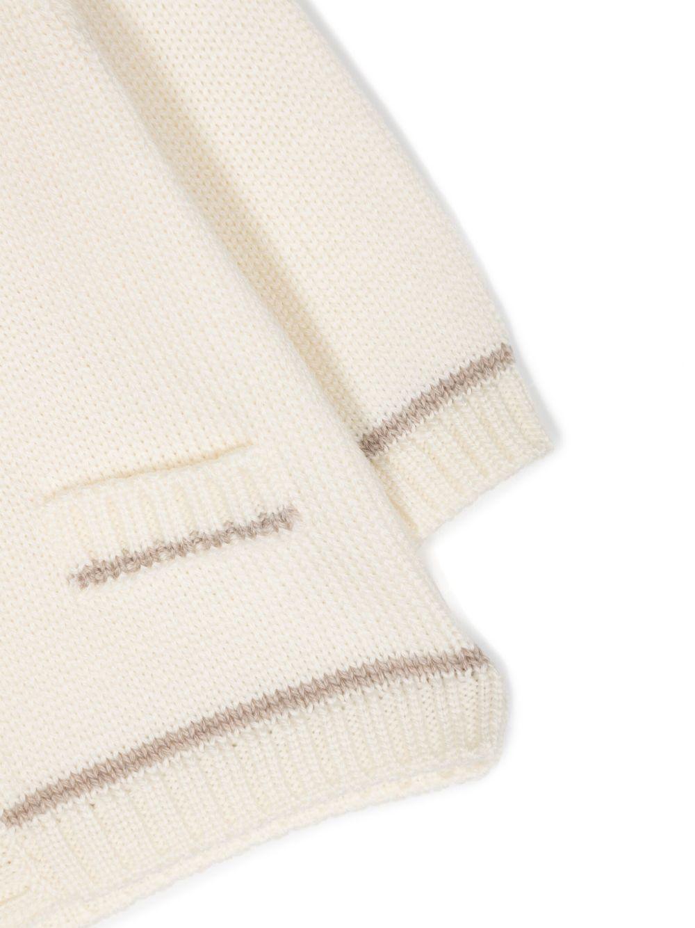 Cardigan cashmere panna profili a contrasto