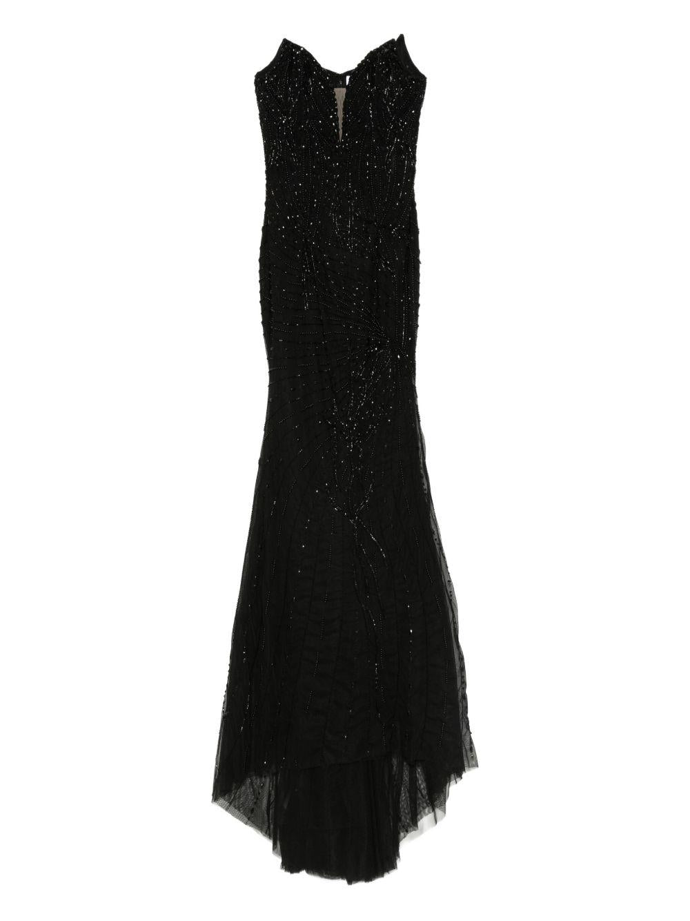 Abito Lungo Nero con Scollo a Cuore e Decorazione con Perline AR330378 SAS HOLLAND & HOLLAND 
