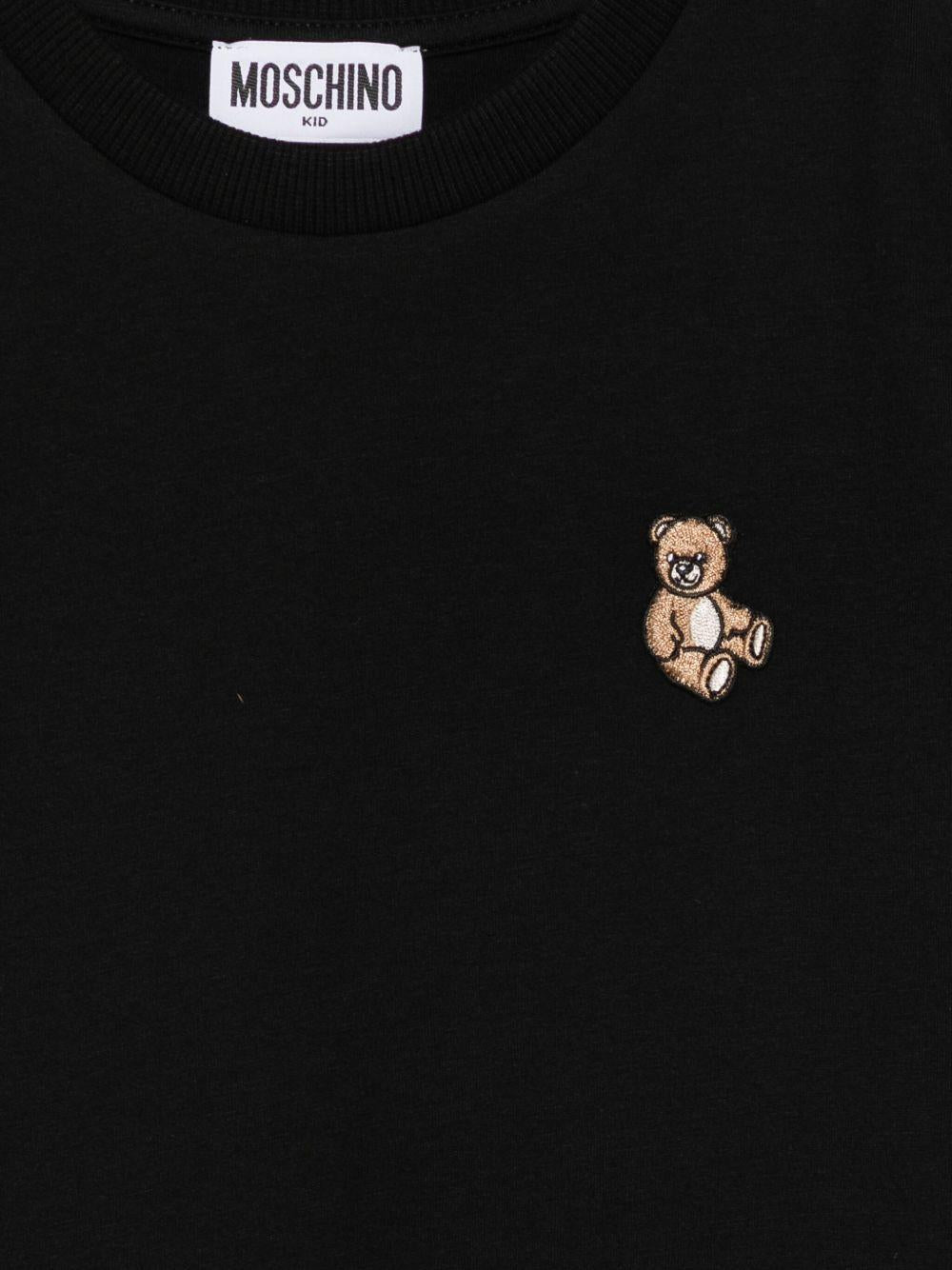 T-shirt nera con ricamo orsetto HRM058LAA10 60100 MOSCHINO KIDS 