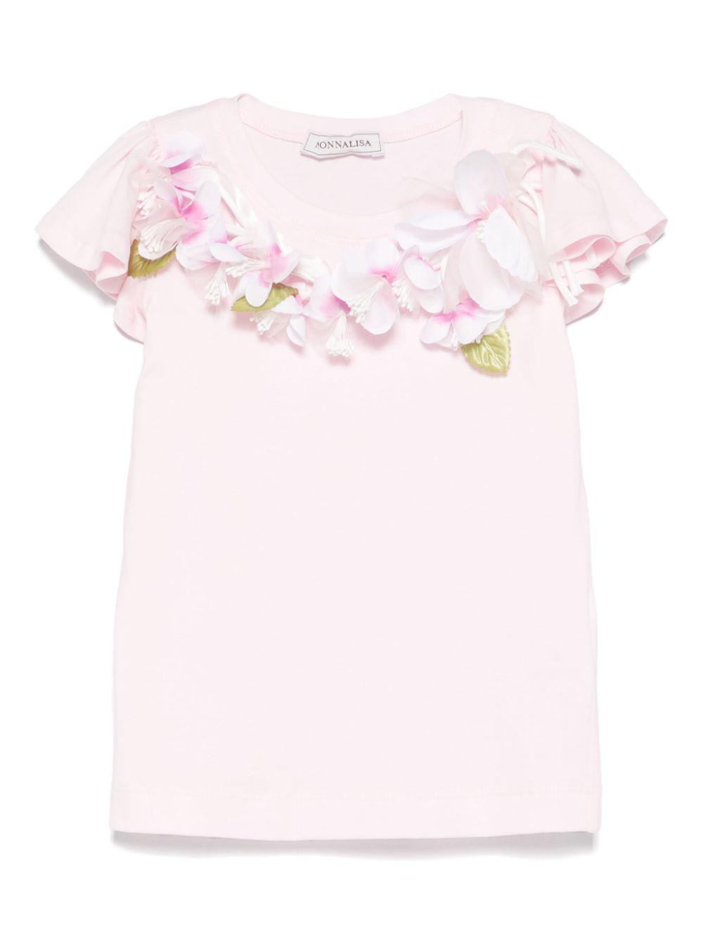 T-shirt rosa con applicazione floreale