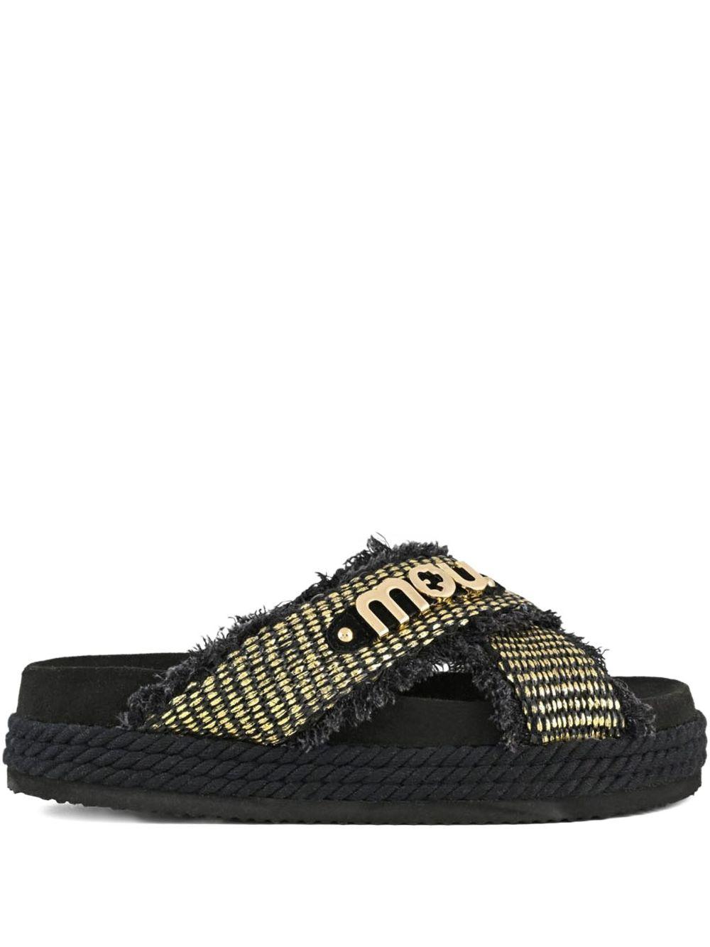 Criss-cross rope raffia sandal rafia metal e nero