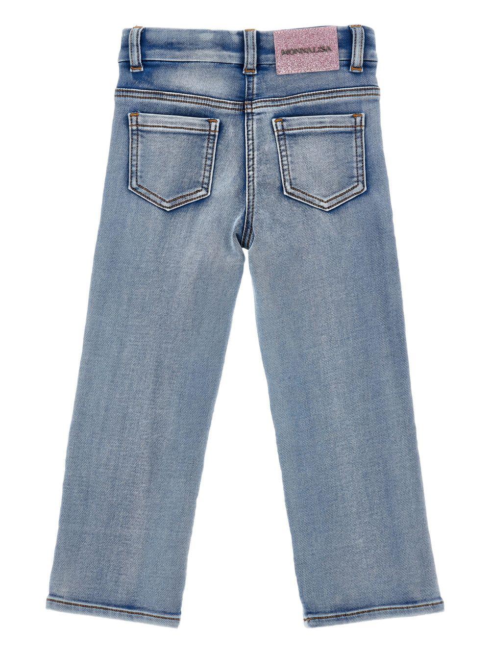 Jeans con ricami floreali e rouches 19G4047015 055B MONNALISA KIDS 