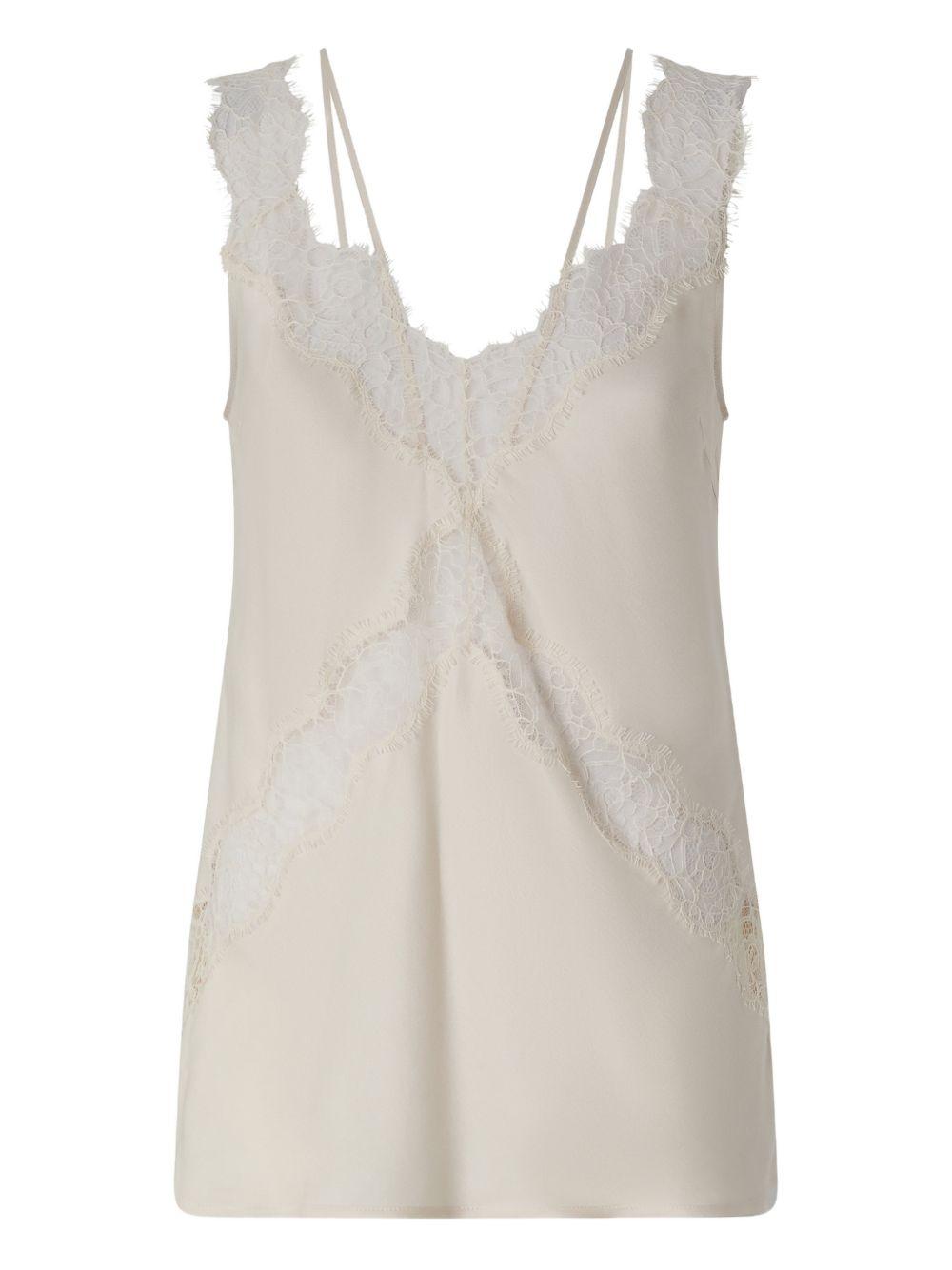 Canottiera in viscosa con pizzo scollo a V 106623A385 P97 PINKO 