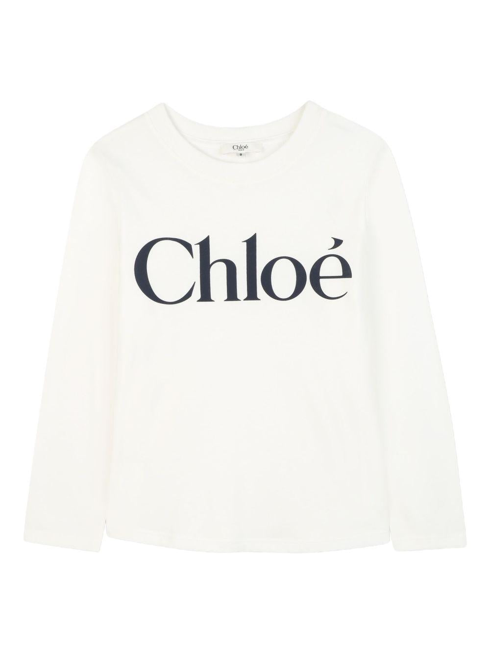 T-shirt a Maniche Lunghe con Logo a Contrasto C20650 117 CHLOE KIDS 