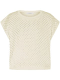 Ivory crop T-shirt with rhinestones