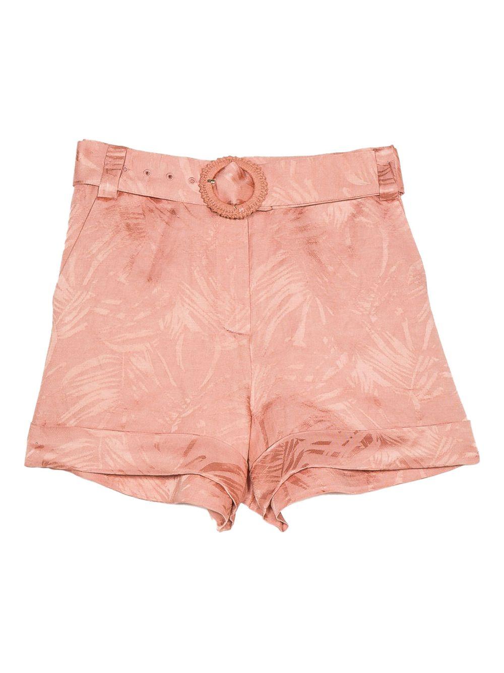 Short corallo con fantasia palme in raso