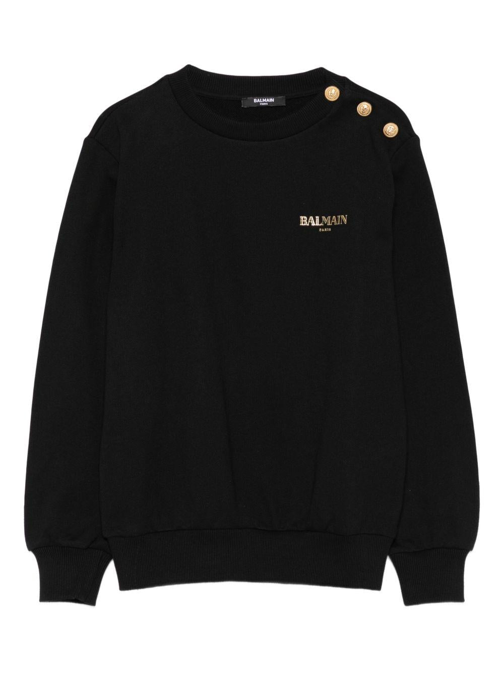 Felpa Nera Girocollo con Bottoni e Logo BX4R10Z3183 930OR BALMAIN KIDS 