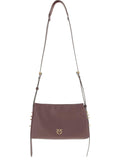 Mahogany red leather shoulder bag with Love Birds decoration