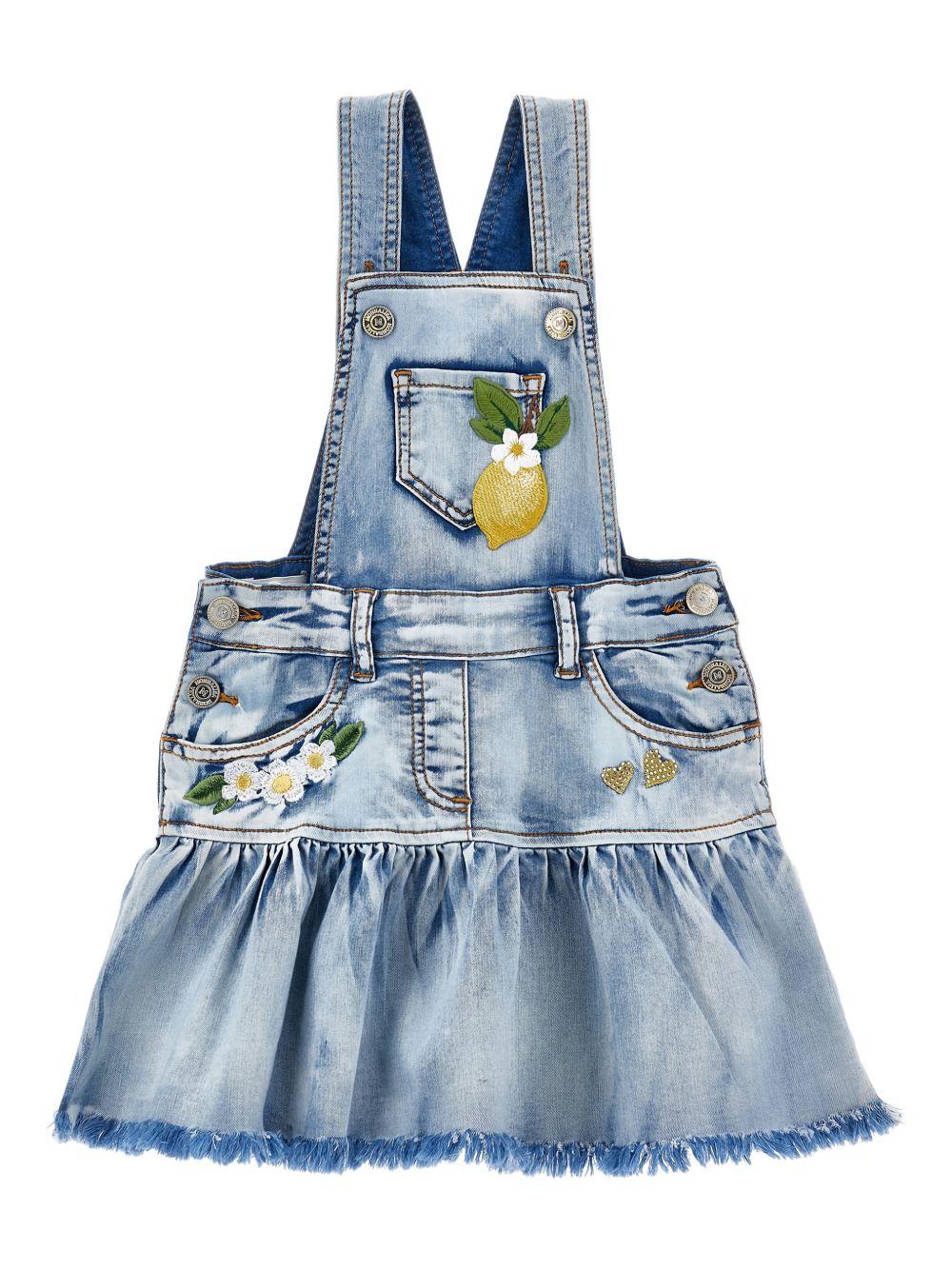 Salopette in denim con ricami 19G7037013 0062 MONNALISA KIDS 