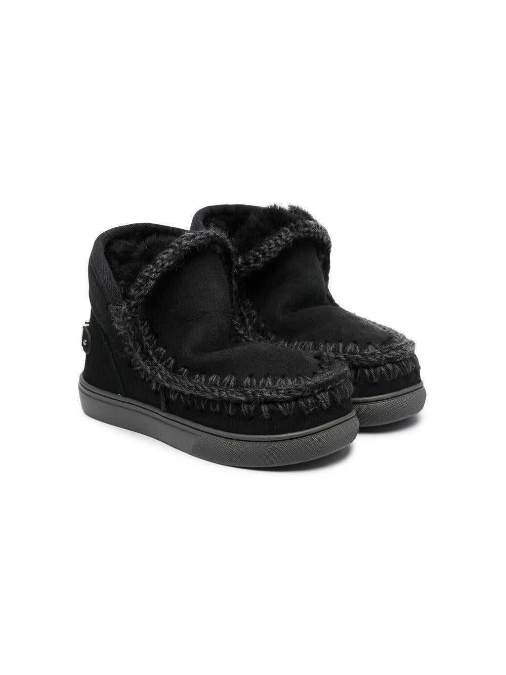 Stivaletti Invernali Neri con Cuciture a Uncinetto MUFK111015A BKBK MOU KIDS 