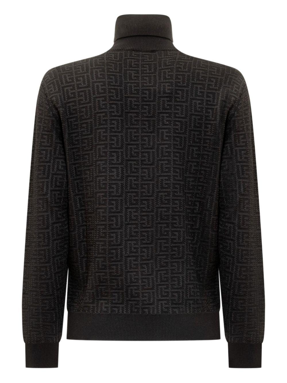 Maglione Nero a Collo Alto con Motivo Geometrico BX9Q00X0121 930 BALMAIN KIDS 