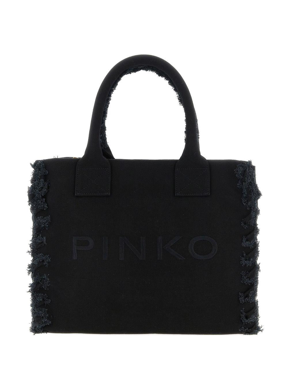 Borsa shopping in cotone con dettagli sfrangiati 106673A3A4 Z99 PINKO 