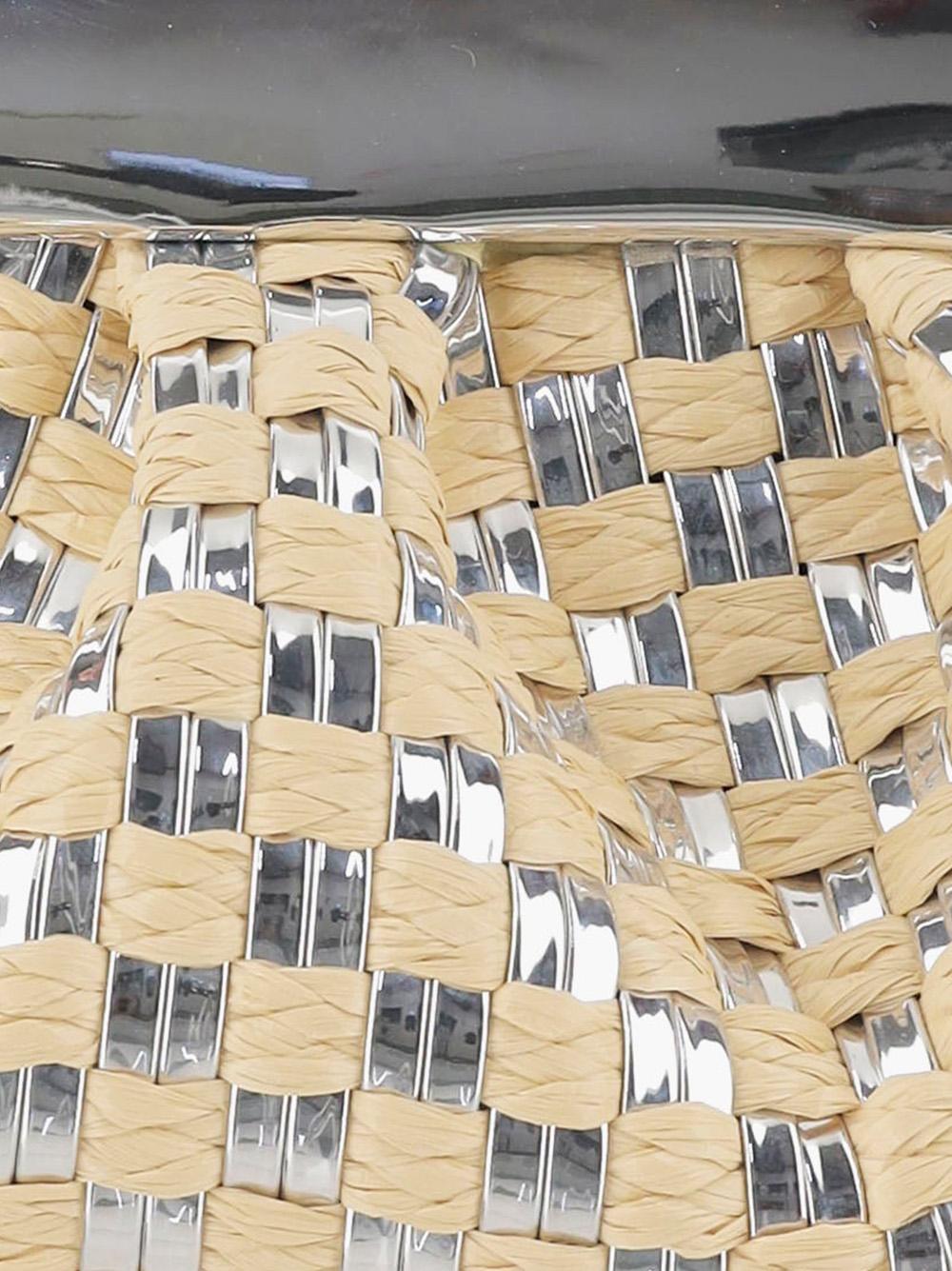 Clutch emera intrecciata in rafia e argento
