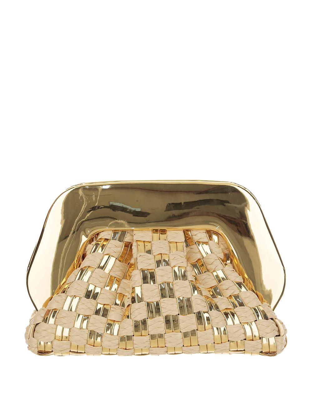 Clutch gea intrecciata in rafia e oro